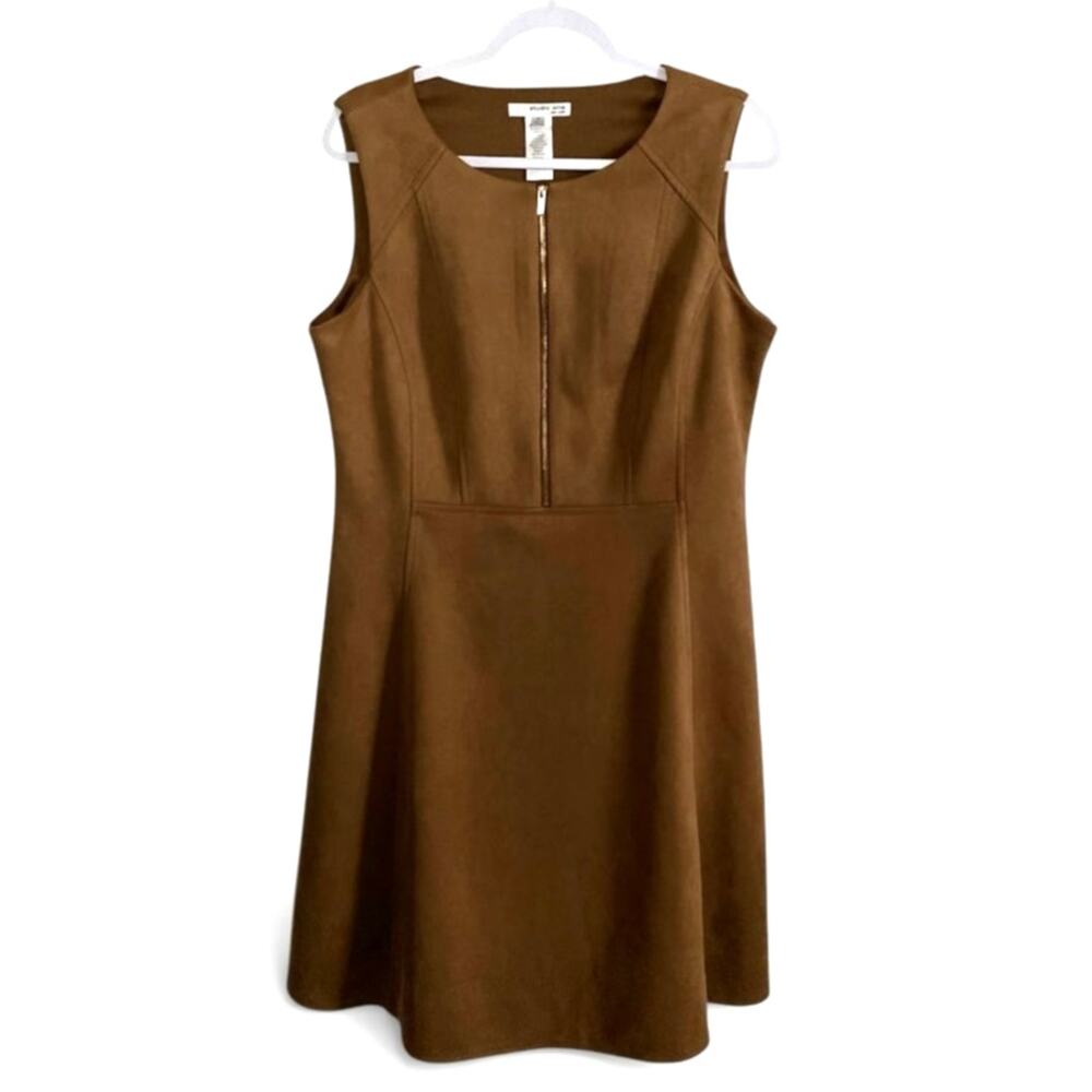 Studio One Women's Dress 14 Brown Half Zip Knee Length Sleeveless Career Office